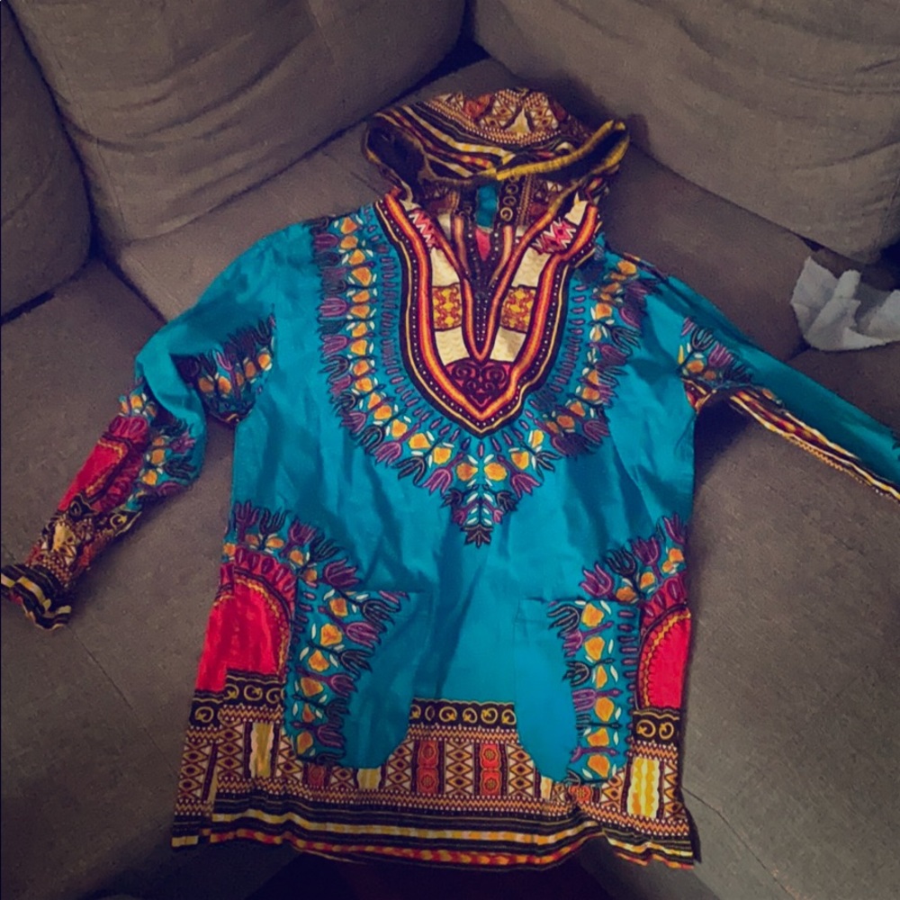Long sleeve hooded dashiki shirt